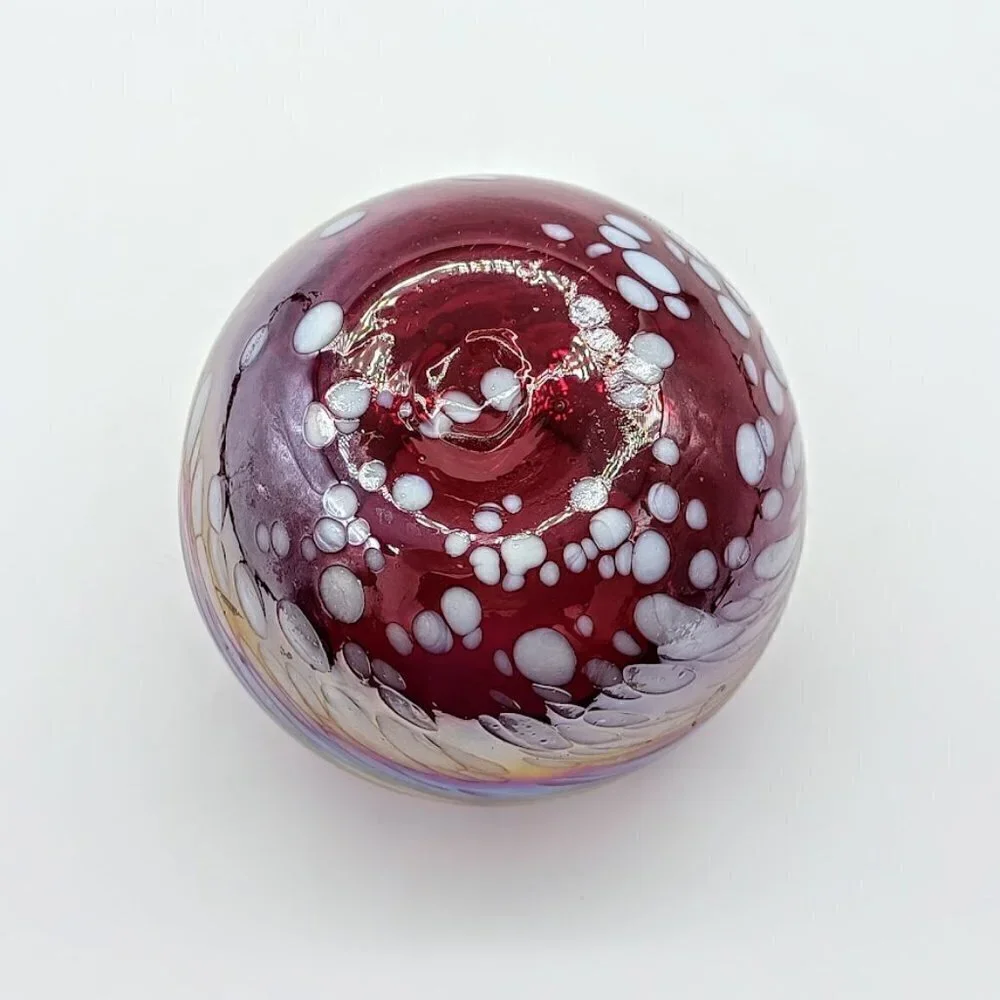 Red Iridescent Handblown Glass Candle Holder
